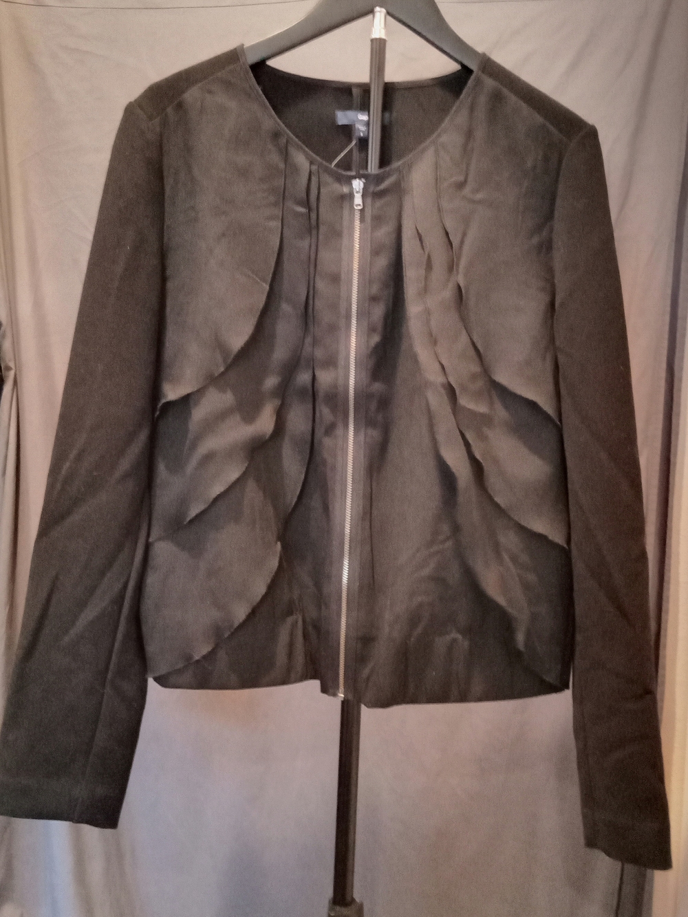 Gap Black Ruffle Front Zip Up Jacket Formal Women's Size L NWT